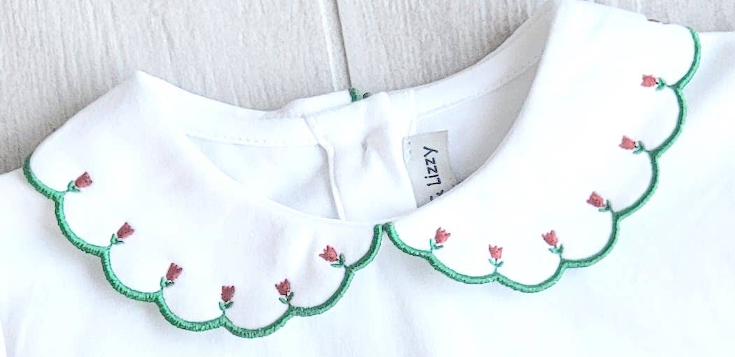 Marco and Lizzy – Engroshandel T-shirt - Børn – Klassiske toppe Hvid Pima bomuld piger top med røde tulipaner3