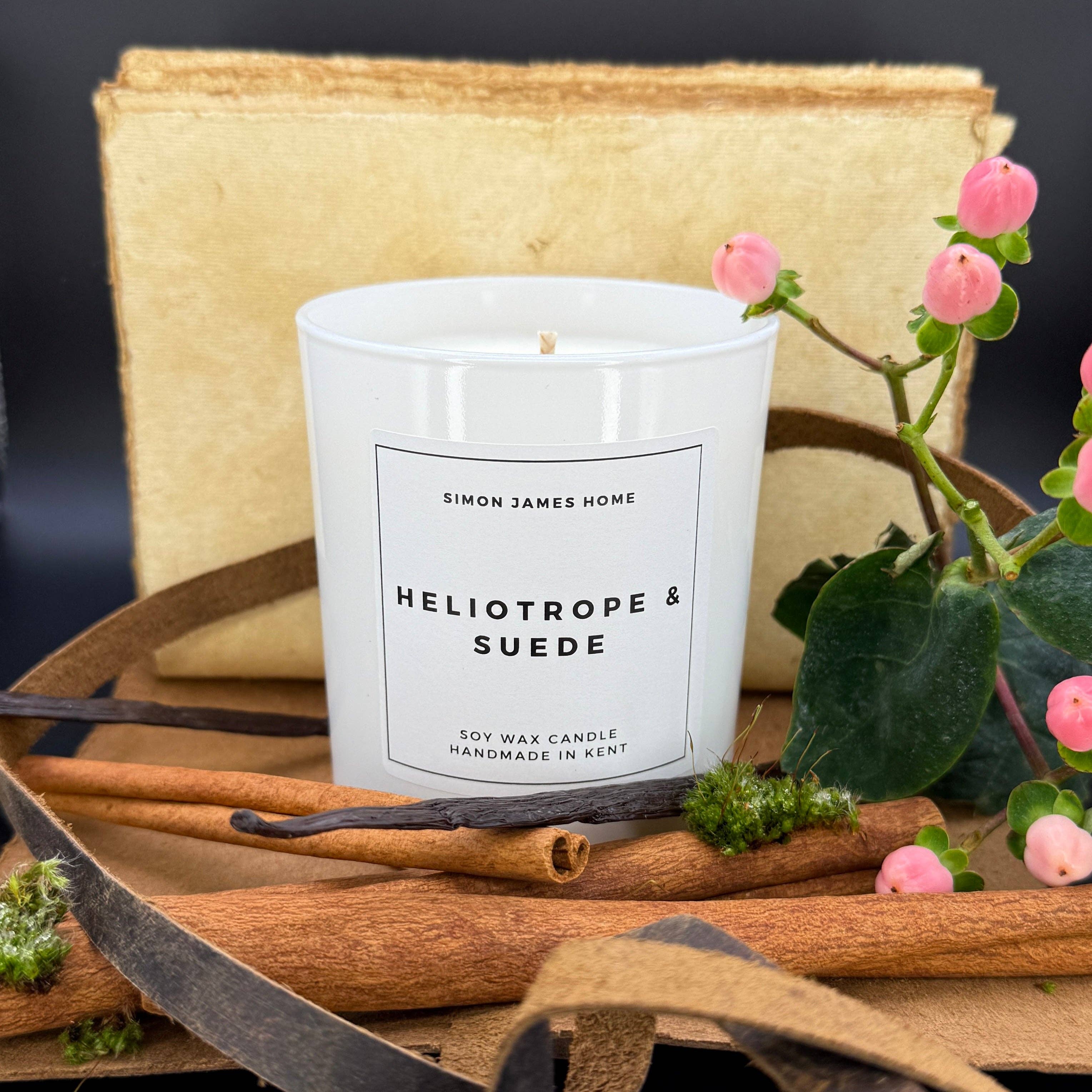 Simon James Home – wholesale Jar/filled candle – Heliotrope & Suede Handmade Soy Wax Candle6