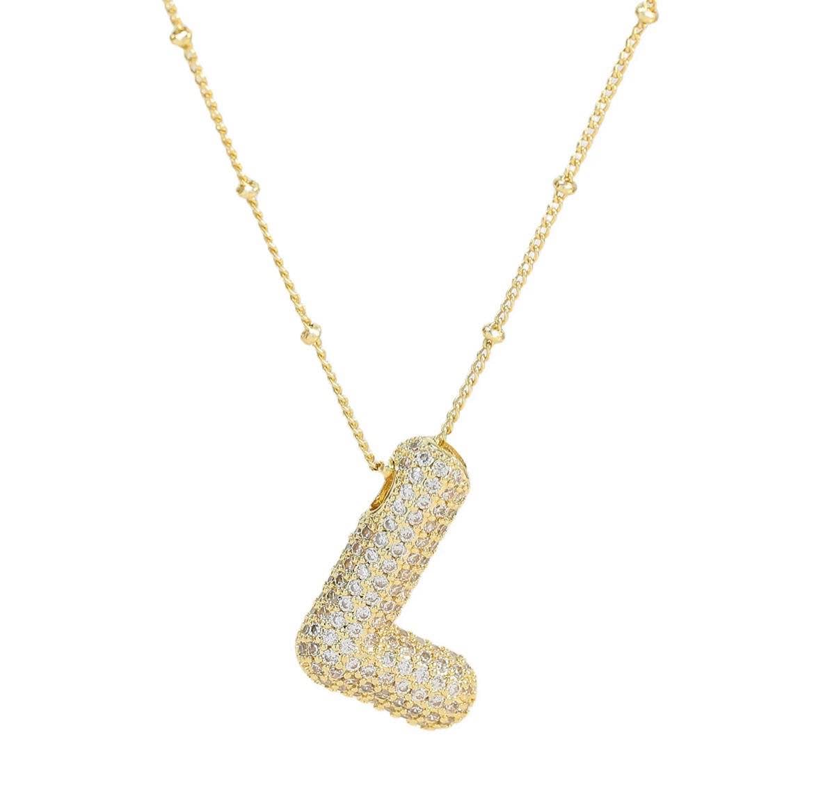 The Classy Cloth WS - Wholesale Pendant/Charm Necklace - Jeweled Cz Bubble Letter Initial Necklace - Gold RTS10