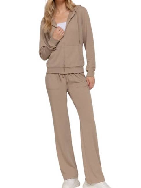 French Terry Long Sleeve Hoodie Zip Up Jacket And Pants Set for wholesale by Vanilla Monkey
