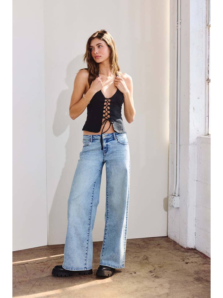 LIGHT OPEN PACK Low Waist Acid Washed Baggy Wide Leg WEP3658 for wholesale on Faire