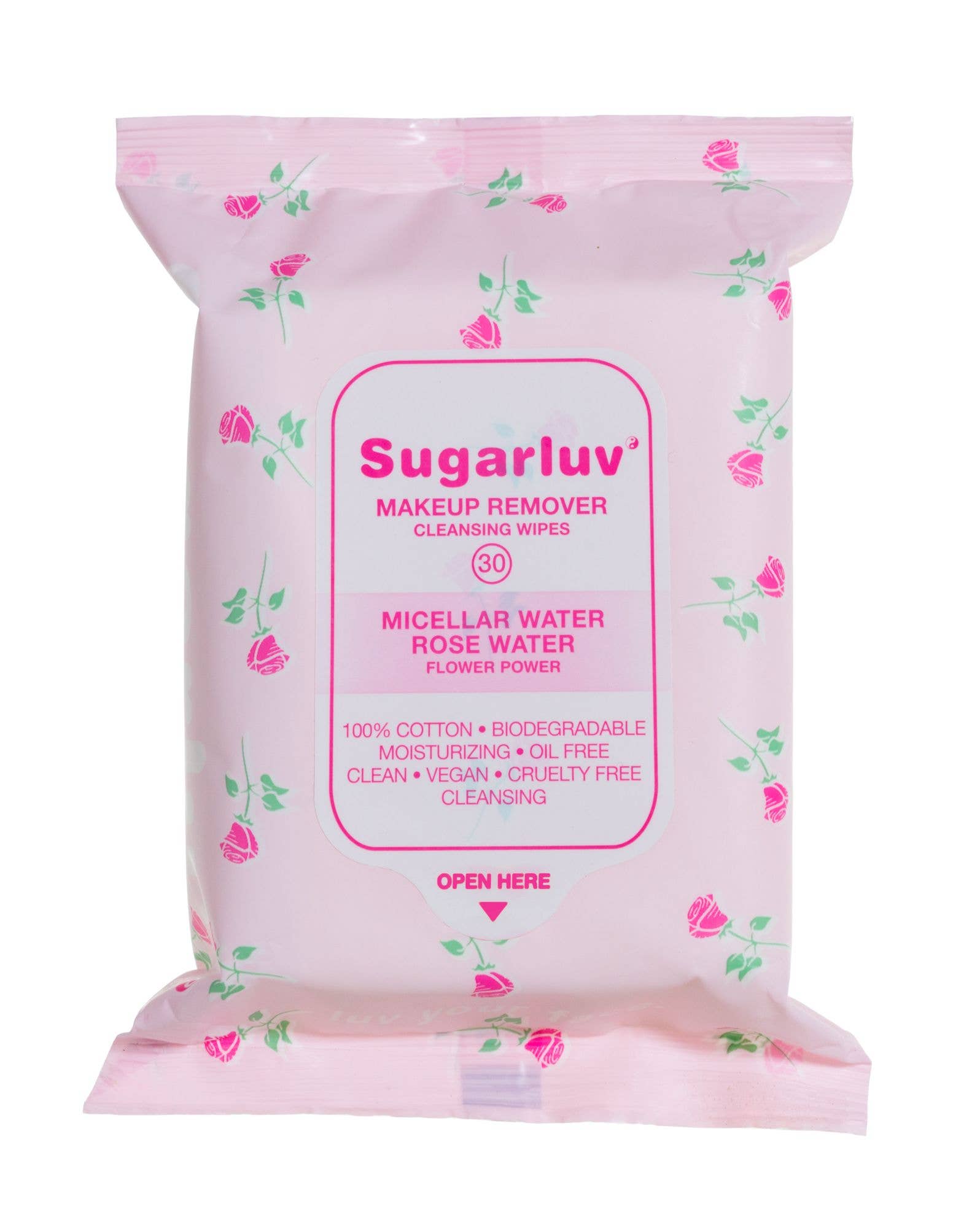 Sugarluv - Wholesale Gezichts- en lichaamsdoekjes - Make-up Remover Reinigingsdoekjes Micellar Water Rose 30 Count