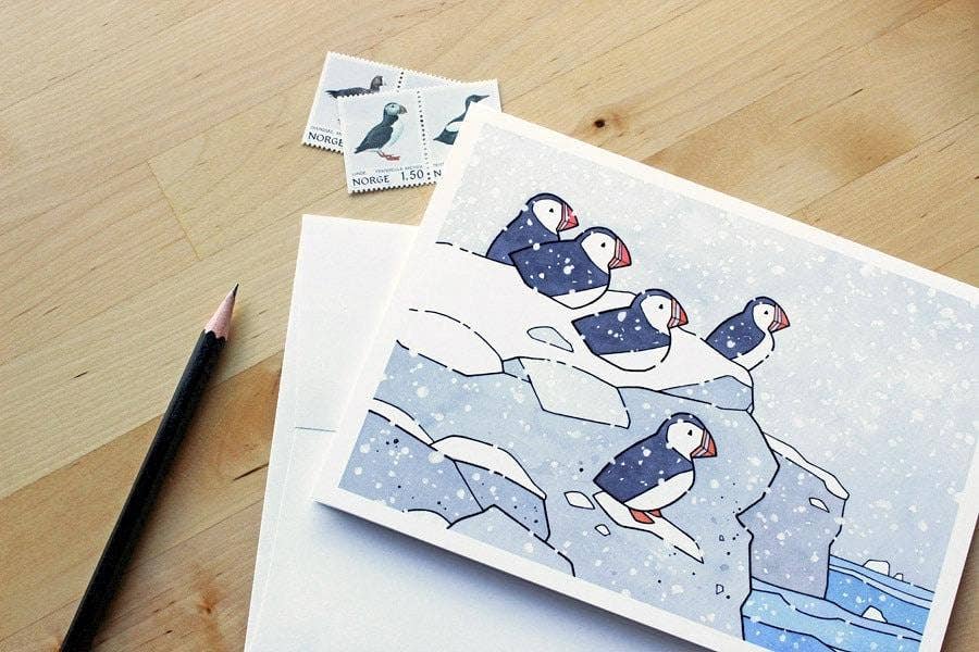 Studio Tuesday – postal de Natal por atacado – Cartão de Natal Papagaios-do-mar na neve2