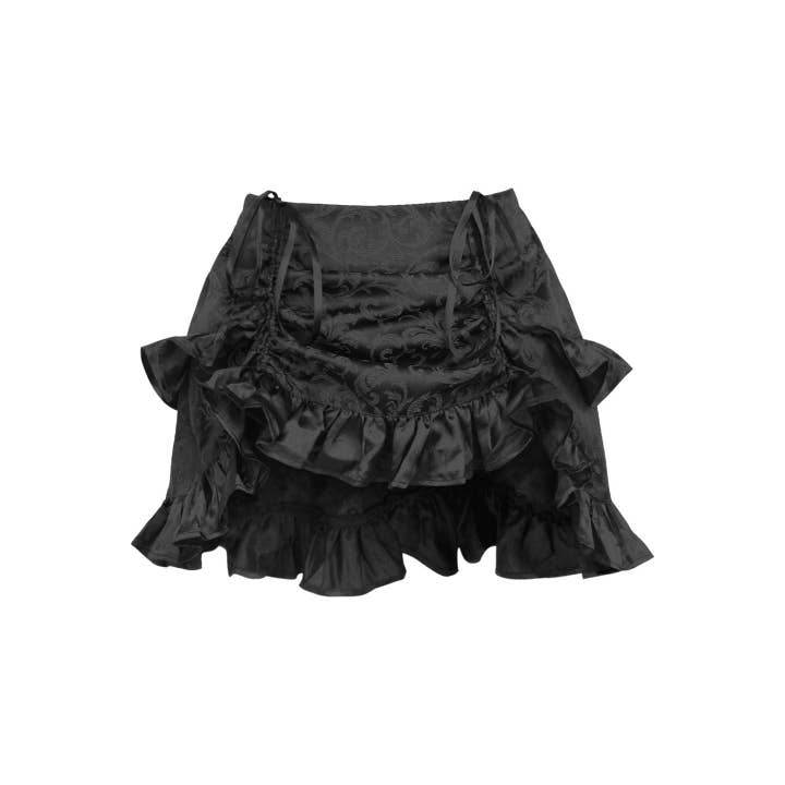 Jupe froncée en brocart noire pour la vente par Daisy Corsets