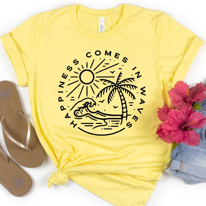 Le bonheur vient par vagues - T-shirt de vacances Beach Life pour la vente par House Of Rodan
