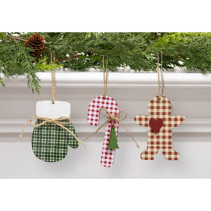 The Hearthside Collection - Wholesale Ornament Set - Country Plaid Christmas Ornament, 3 Assorted