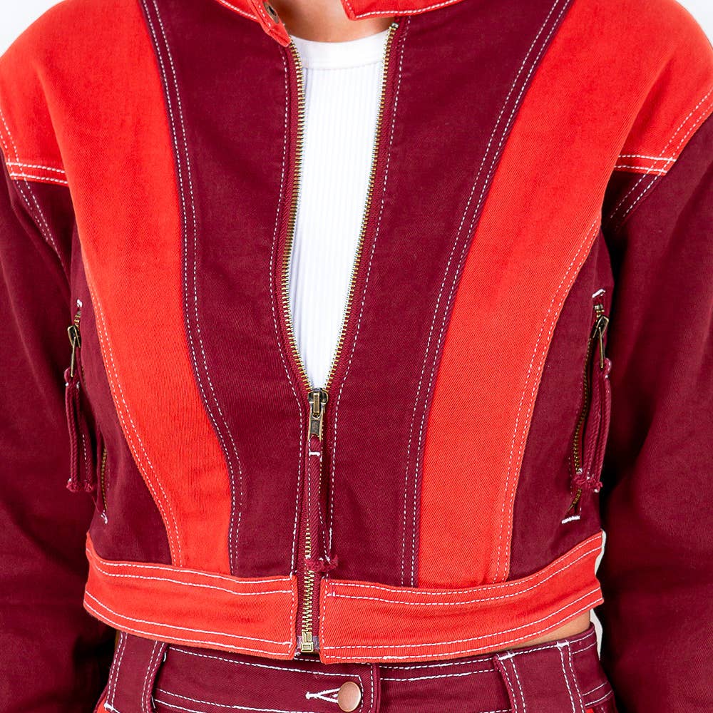 American Bazi - Wholesale Jacket - Women's - ZIPPER TRIM PATCHWORK RIDER JACKET-RJK85053