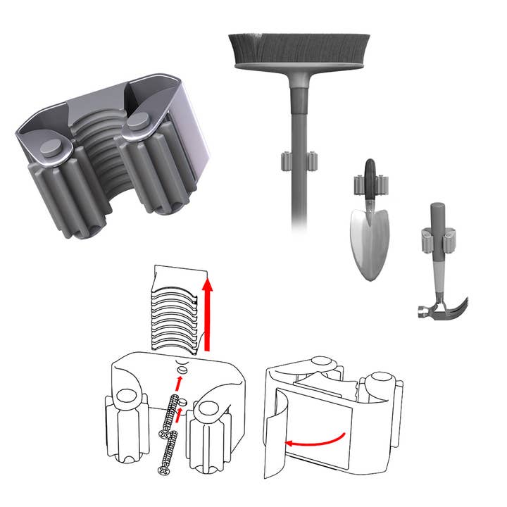 Broom hanger Scopì; 1 Grey Stainless Steel - Blister pack of 1 pc for wholesale by Idea Casa