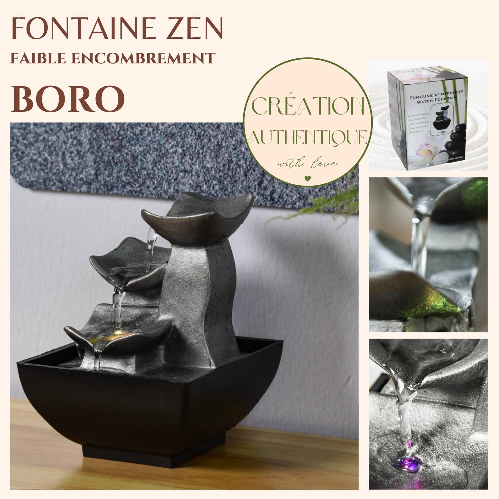 Zen'Arôme - Wholesale Decorative Tabletop Object - Boro Indoor Fountain - Zen Atmosphere Gift Decor Idea1