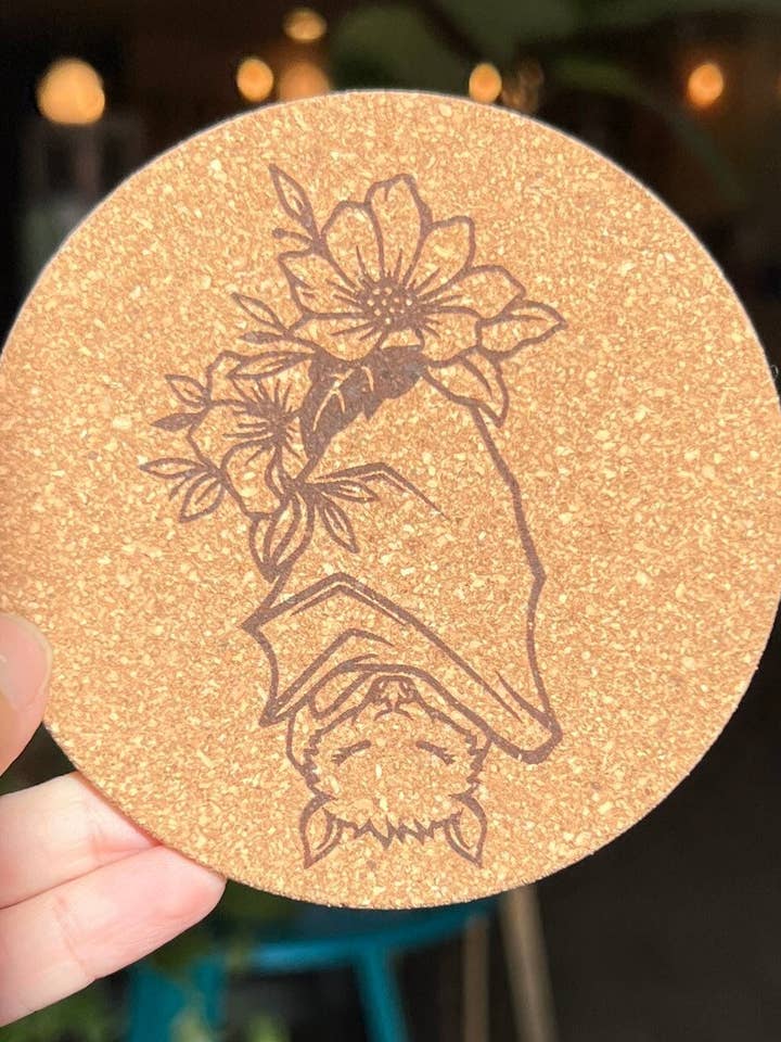 Floral Bat Cork Coasters, Decor, Gift, Christmas, Kitchen for wholesale by Adorned Alloys