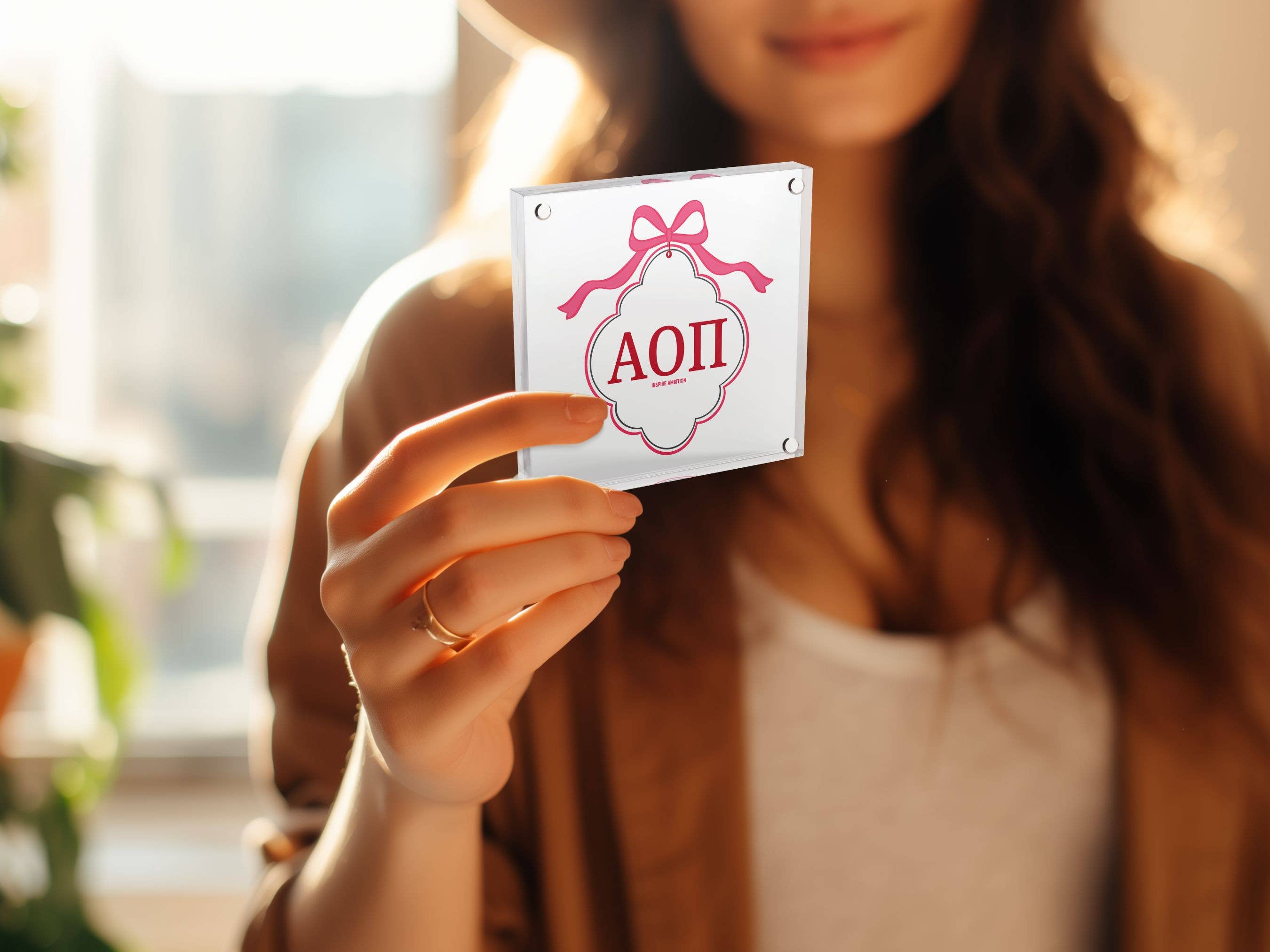 Aspen and Lark - Wholesale Decorative Tabletop Object - Alpha Omicron Pi - Scallop Acrylic Block3