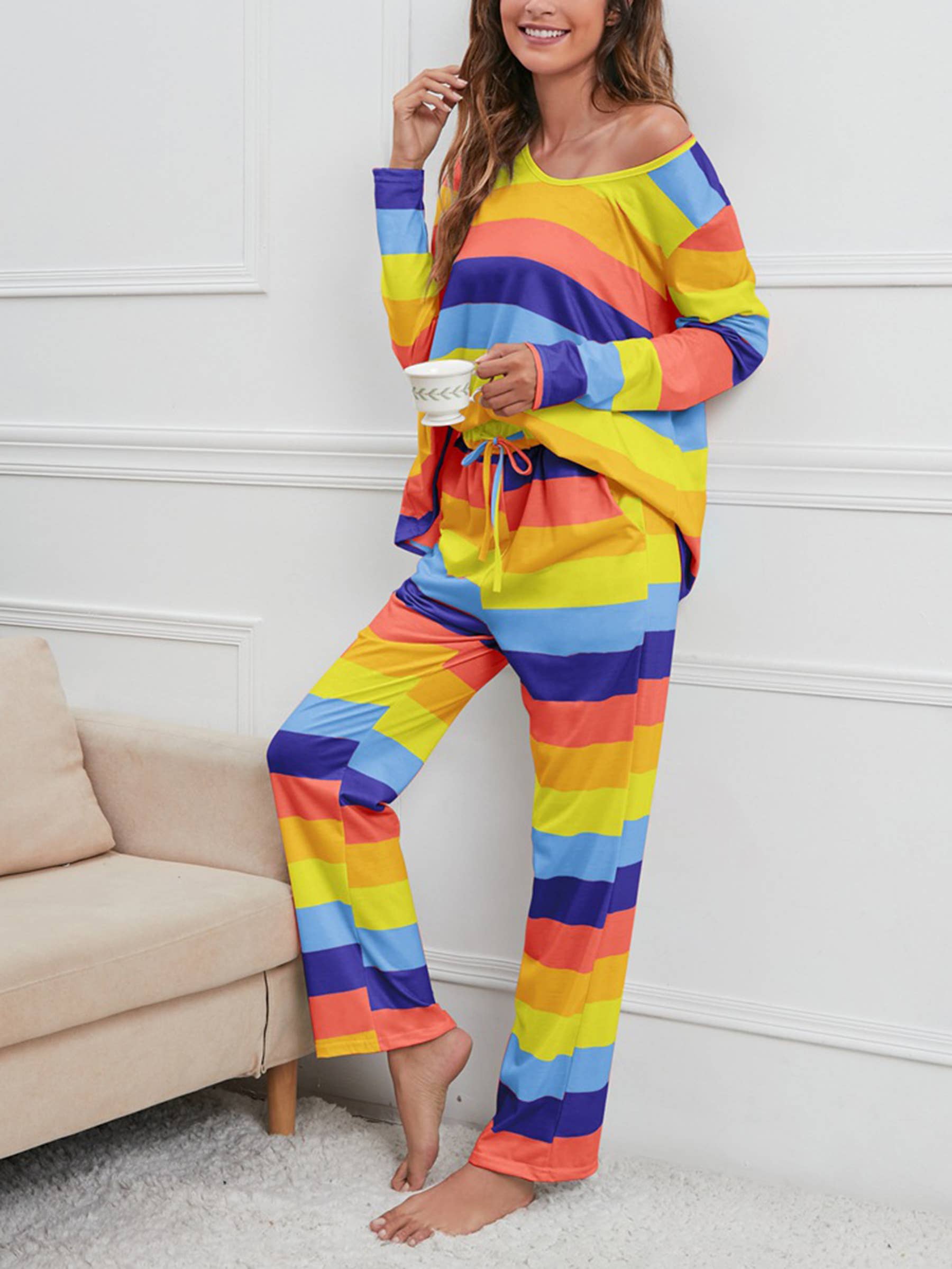 Wholesalesir - Wholesale Lounge Set - Women's - Stripe Printed Home Set1