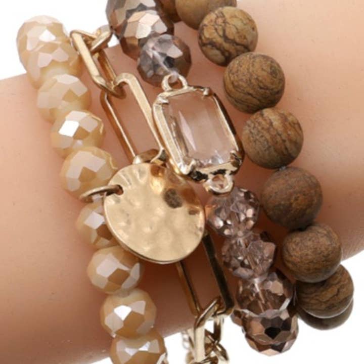 MiMi Wholesale - Wholesale Jewelry Set - CB2156 Multi Stone Crystal Beaded Bracelet Set
