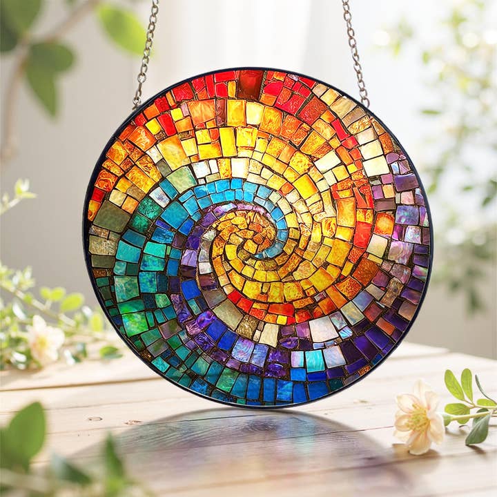 Attrape-soleil en verre en spirale arc-en-ciel, cadeau pour les amateurs d'art pour la vente par Glaizyo