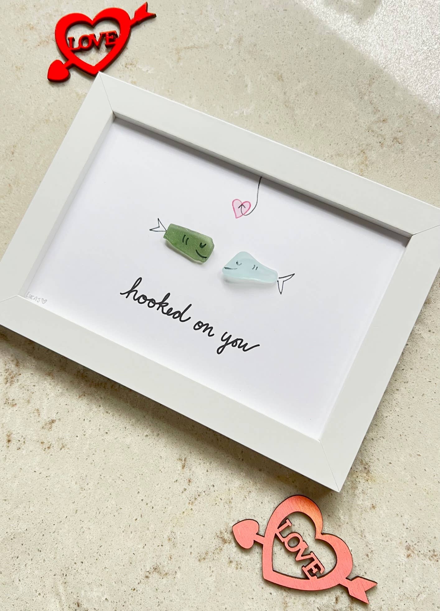Sook & Hook - Wholesale Wall Sign - Hooked on You Fish Sea Glass Art1