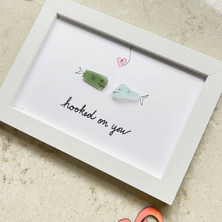 Sook & Hook - Wholesale Wall Sign - Hooked on You Fish Sea Glass Art1