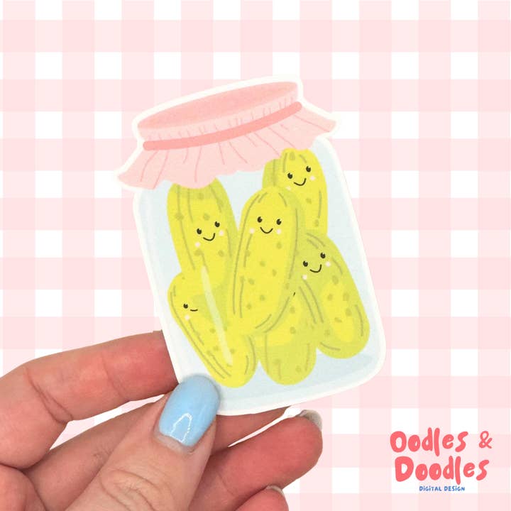 Pickle Jar Sticker | Laminated Vinyl Food Decal for wholesale by Oodles & Doodles