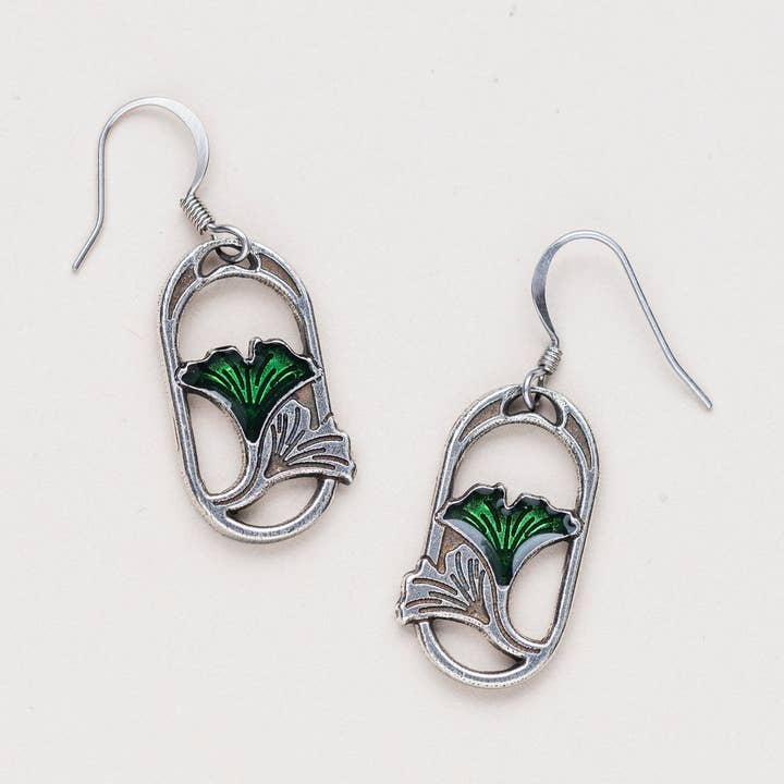 Ginkgo / Green Earrings for wholesale by Danforth Pewter