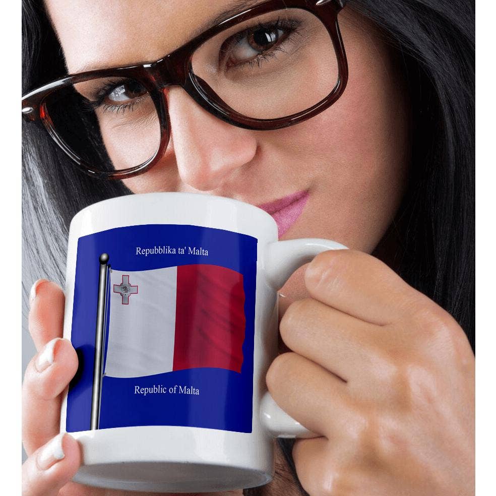 3dRose - Wholesale Coffee Mug - 3dRose, The flag of Malta on a blue background with Republic of Malta in English and Maltese, Mug9