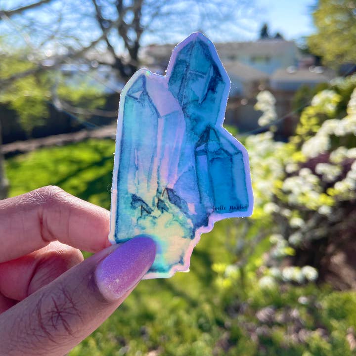 Joelle Hanton Art - Wholesale Sticker - Holographic Vinyl Sticker Turquoise Crystal Watercolor Art4