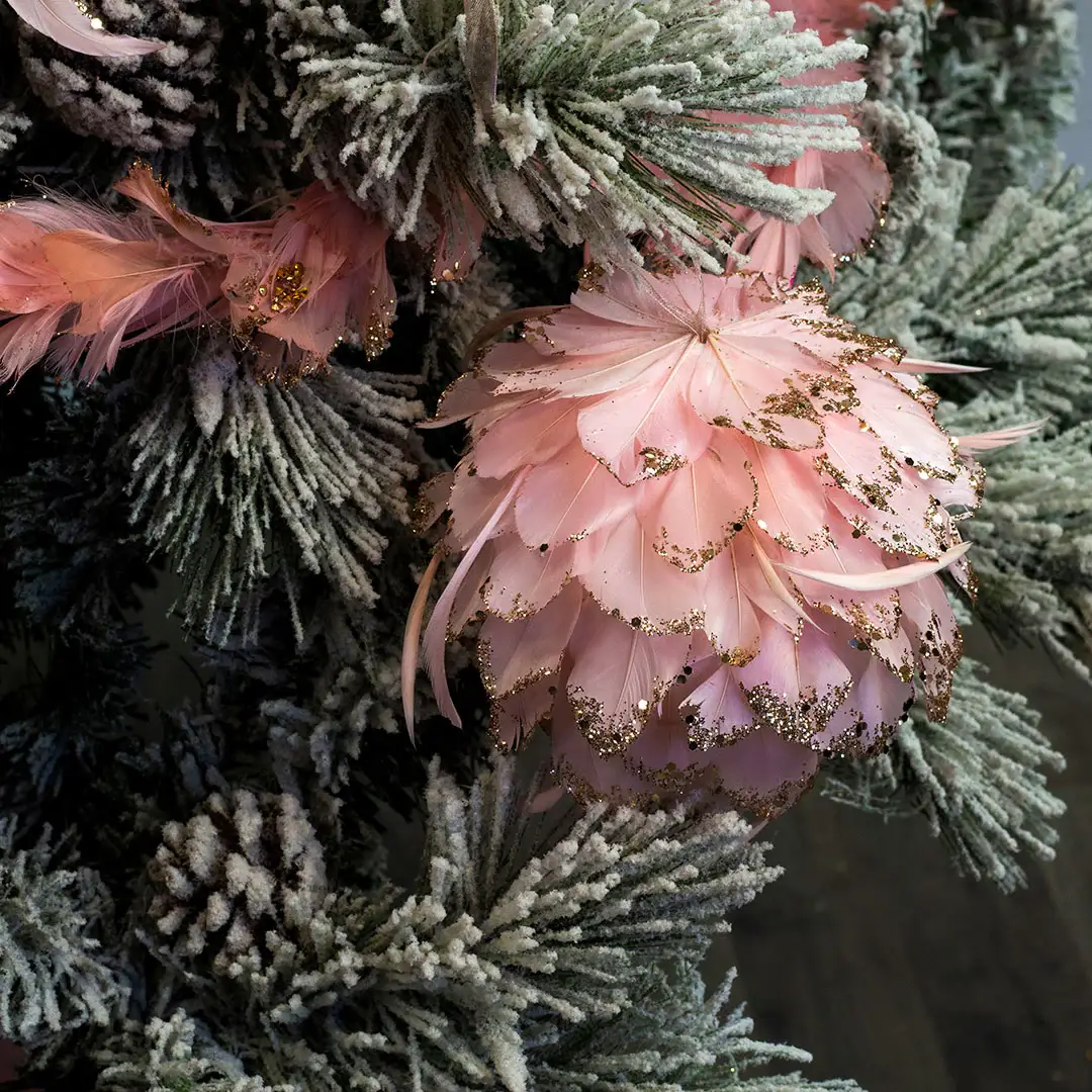 Zucker Feather Products - Vendita all'ingrosso Decorazione - Decorazione natalizia rosa a forma di palla con piume e glitter oro rosa10