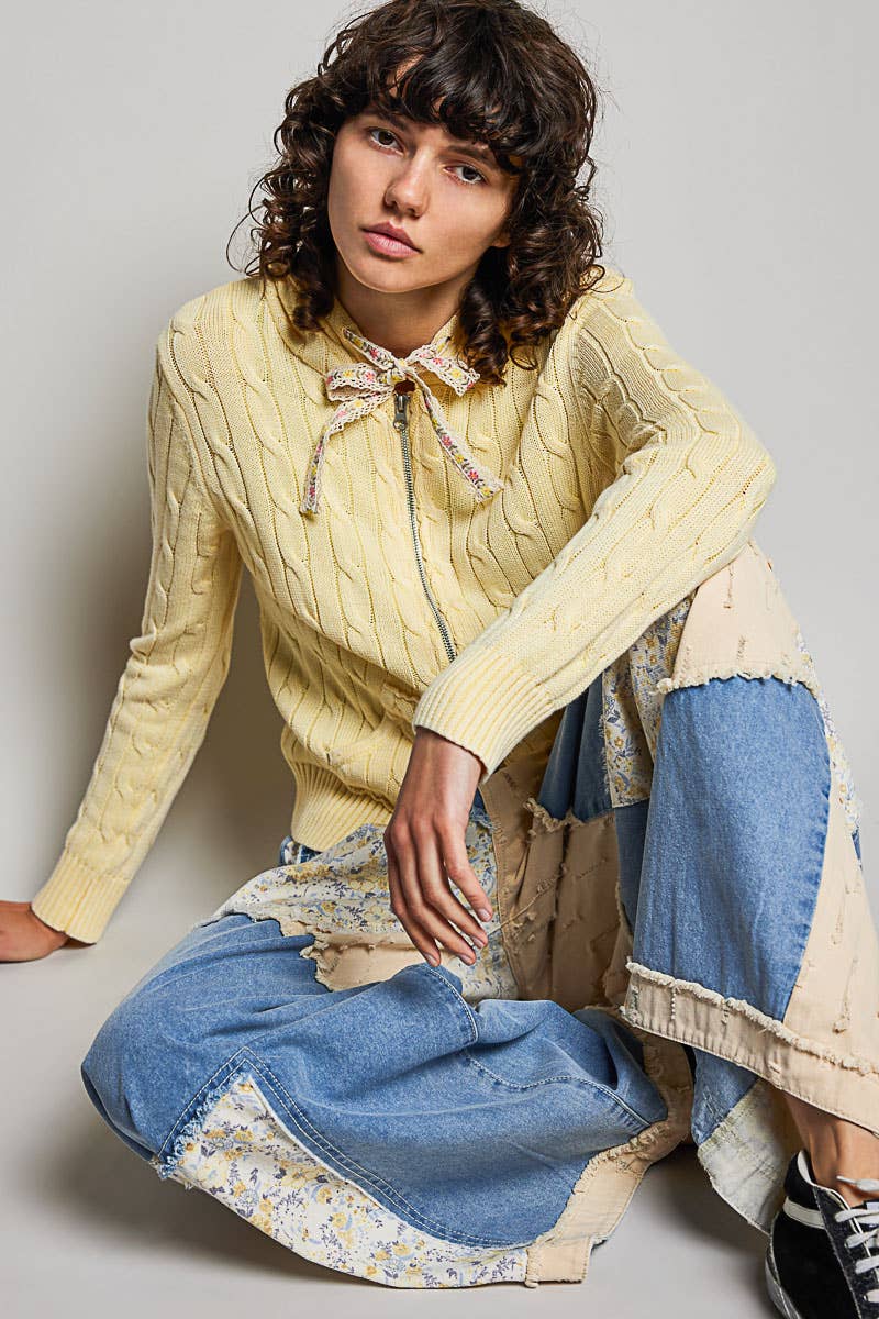 Pol Clothing - Wholesale Hoodie - Women's - Full Sleeve Solid Acrylic Sweater Hoodie Zip Up Knit Top35