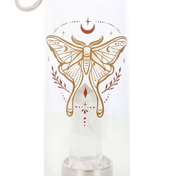 Something Different Wholesale - Vendita all'ingrosso Borracce - Bottiglia d'acqua Luna Moth in vetro con cristallo di quarzo trasparente