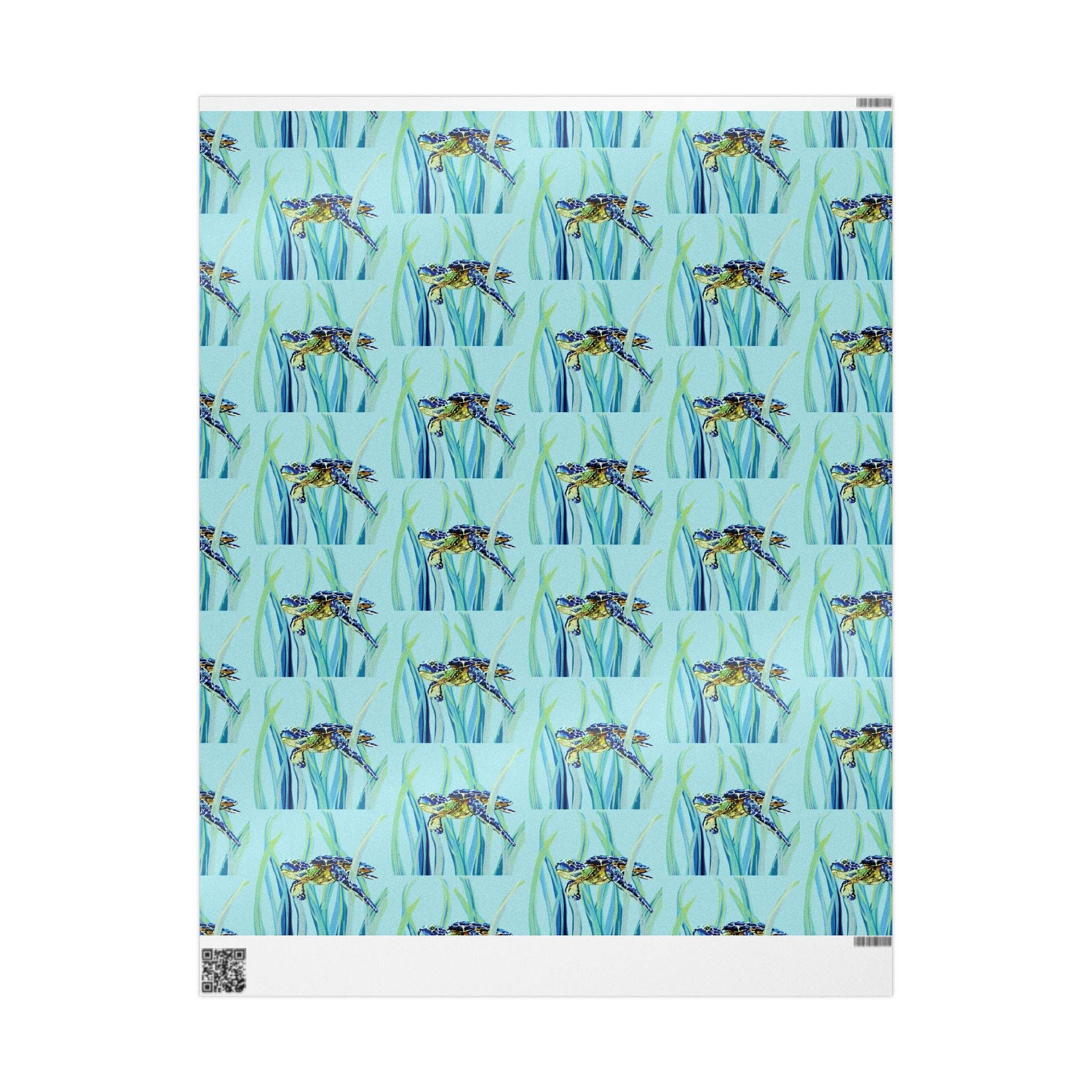 Blue Cava - Wholesale Flat Wrap - Swimming Sea Turtle Wrapping Paper3