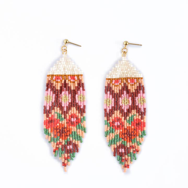 Mayana Designs Co - Wholesale Tassel earrings - Beaded Handwoven Huipil Fringe Earrings (Warmed Earth)