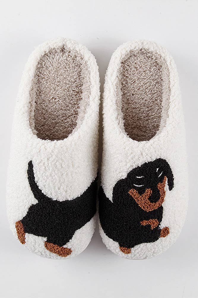 White Dachshund Fleece Slippers MMD045 for wholesale on Faire1