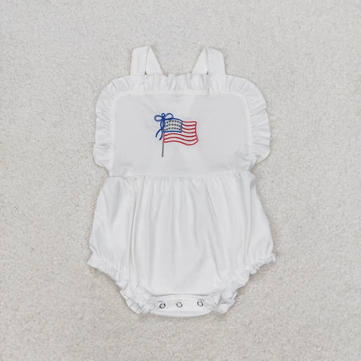 Aier Wholesale - Wholesale Bodysuit (Non-Footed) - Baby - Baby Infant Girls Ruffle White Flag 4th of July Rompers