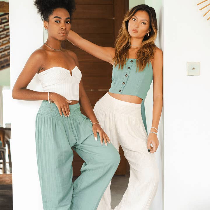 Lotus and Luna - Wholesale Pants - Women's - Sage Wide Leg Cotton Pants