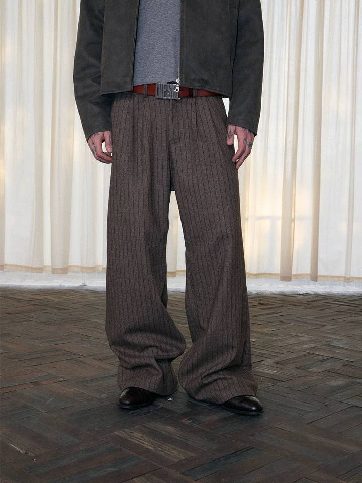 Brown Pinstripe Wide trouser for wholesale by archive attire