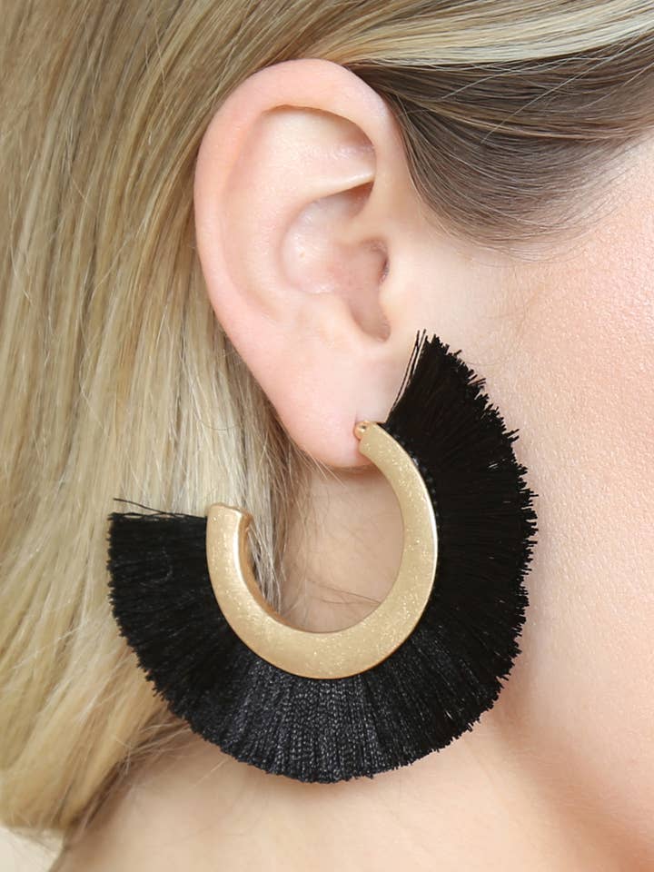 Tassel Hoop Metal Post Earrings for wholesale by MYS Wholesale Inc