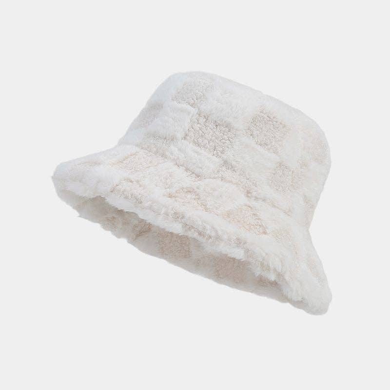 Dipped Shop – wholesale Bucket hat – Women's – Winter Fuzzy Trendy Plaid Thick Warm Bucket Hat DP25G7463