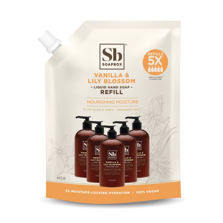 Vanilla & Lily Blossom Nourishing Moisture Liquid Hand Soap Refill for wholesale by soapbox