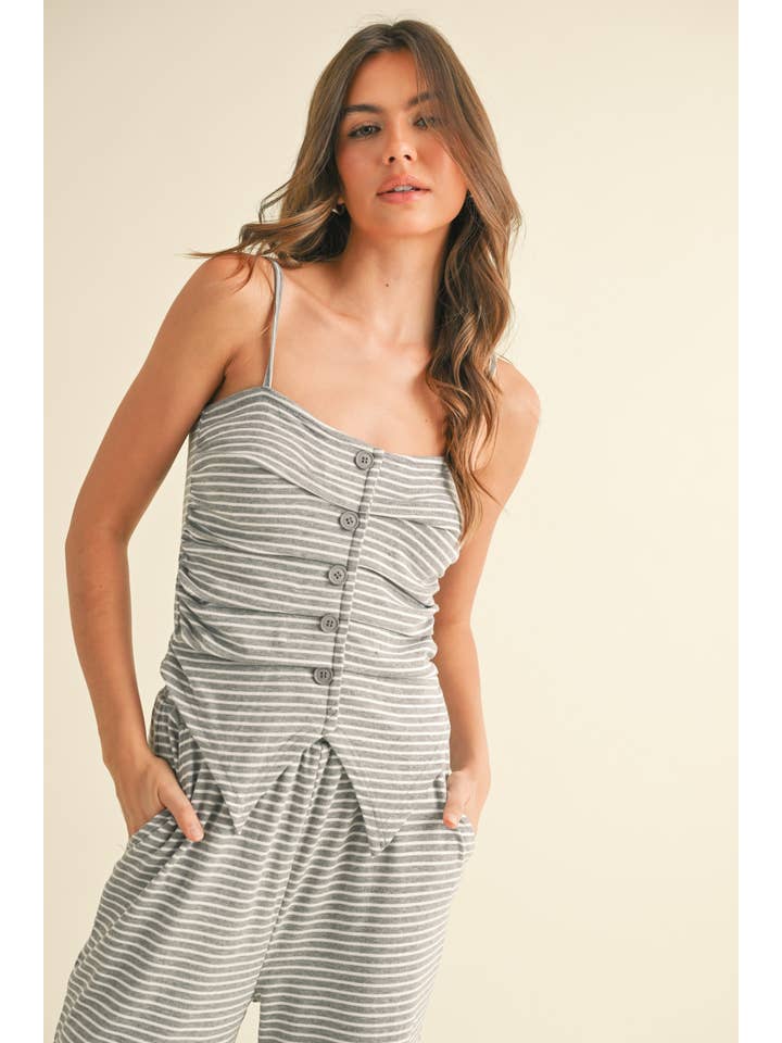Klesis - Wholesale Top & Pant Set (NOT Loungewear) - Women's - IST5681 STRIPED KNIT CAMI WITH STRAIGHT LEG PANTS SET