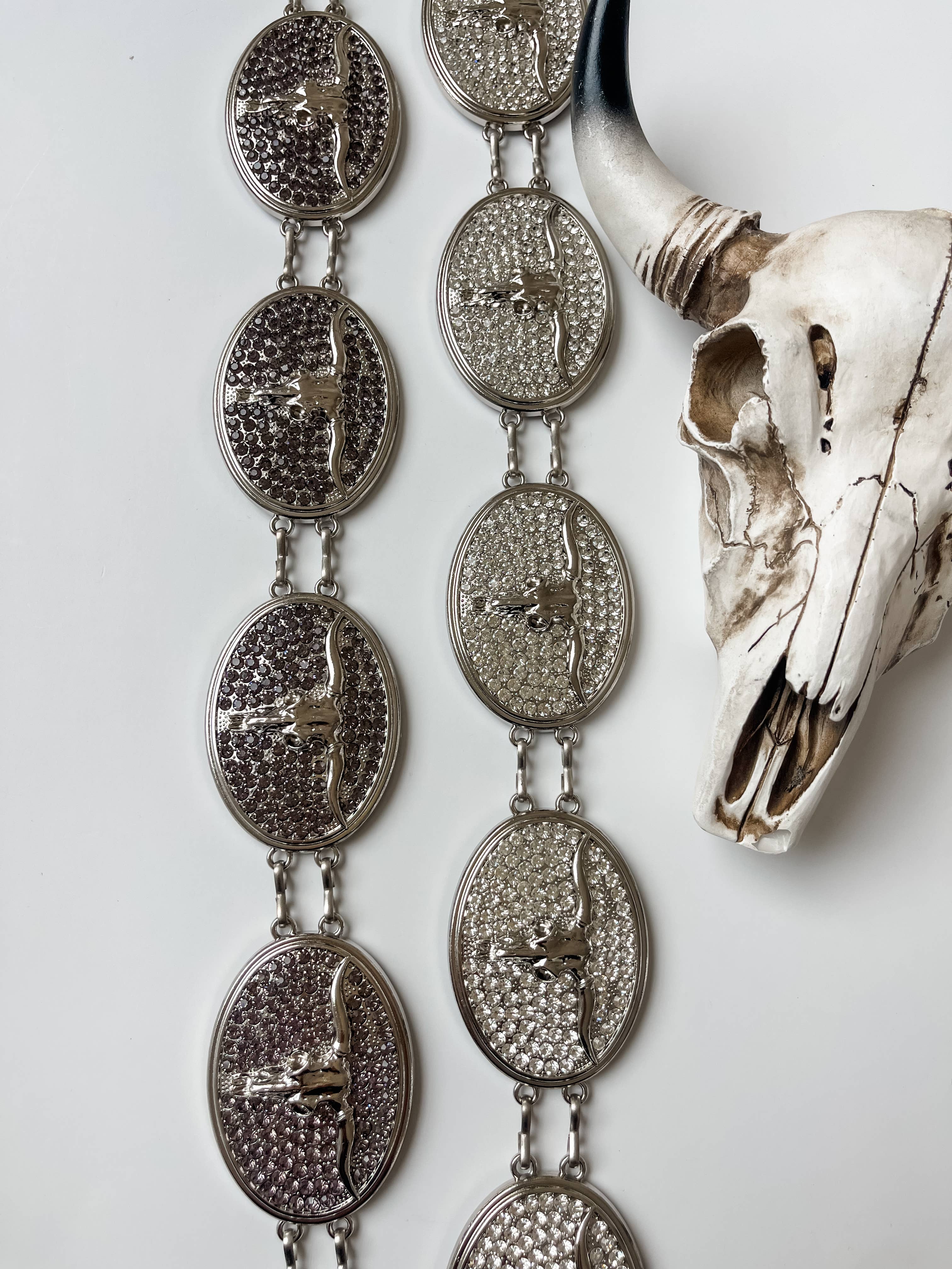 Boho Ranch Shop - Wholesale Belt - Women's - Bling Longhorn Steer Statement Western Chain Belt1