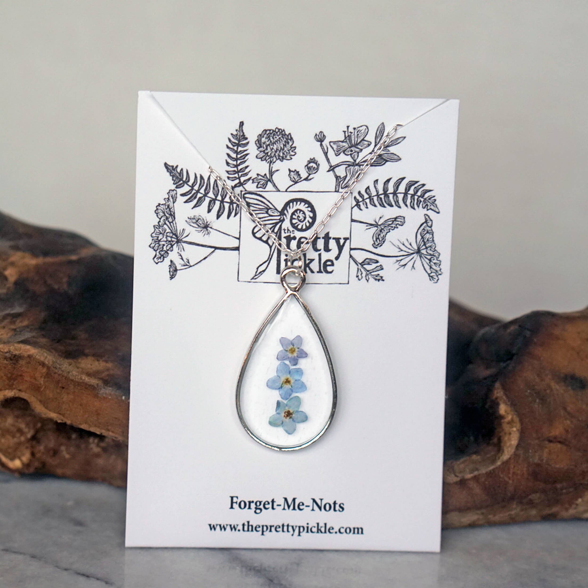 The Pretty Pickle - Wholesale Pendant/Charm Necklace - Forget Me Not Flower Necklace- Silver Plated8