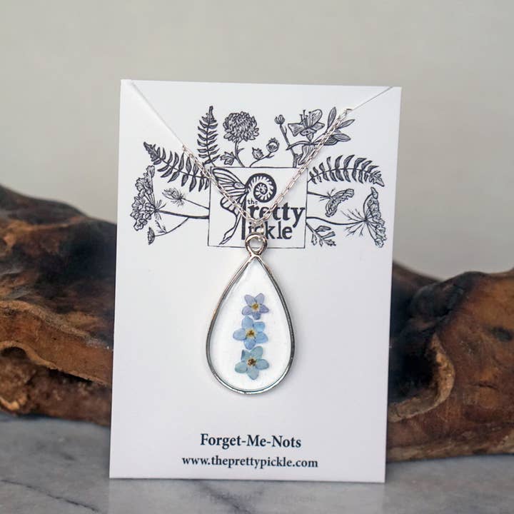 The Pretty Pickle - Wholesale Pendant/Charm Necklace - Forget Me Not Flower Necklace- Silver Plated8