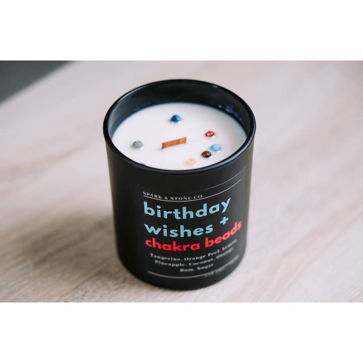 Spark & Stone Co - Wholesale Jar/Filled Candle - Birthday Wishes + Chakra Beads Candle1