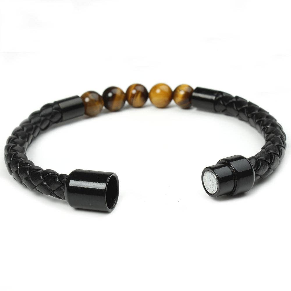 Perimade & Co. LLC - Wholesale Beaded Bracelet - Natural Crystal Stone Bead Leather Bracelet in PU Leather6
