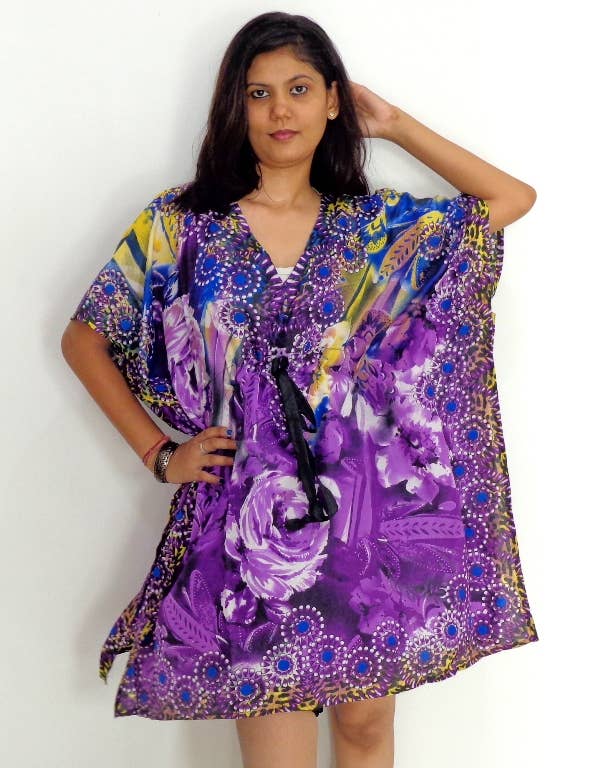 Meghcraft - Wholesale Kaftan - Women's - Assorted Vintage Recycled Silk Kaftan Mini Dress Top Poncho2
