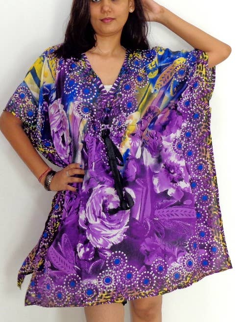 Meghcraft - Wholesale Kaftan - Women's - Assorted Vintage Recycled Silk Kaftan Mini Dress Top Poncho2