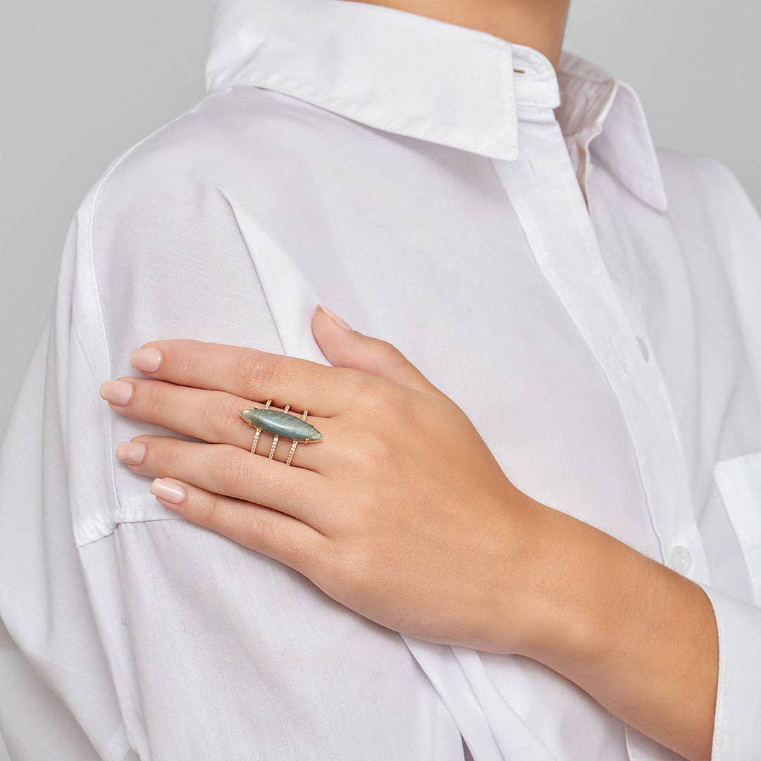 Adornia - Wholesale Cocktail/Statement Ring - 14k Gold Vermeil Labradorite Marquis Ring1