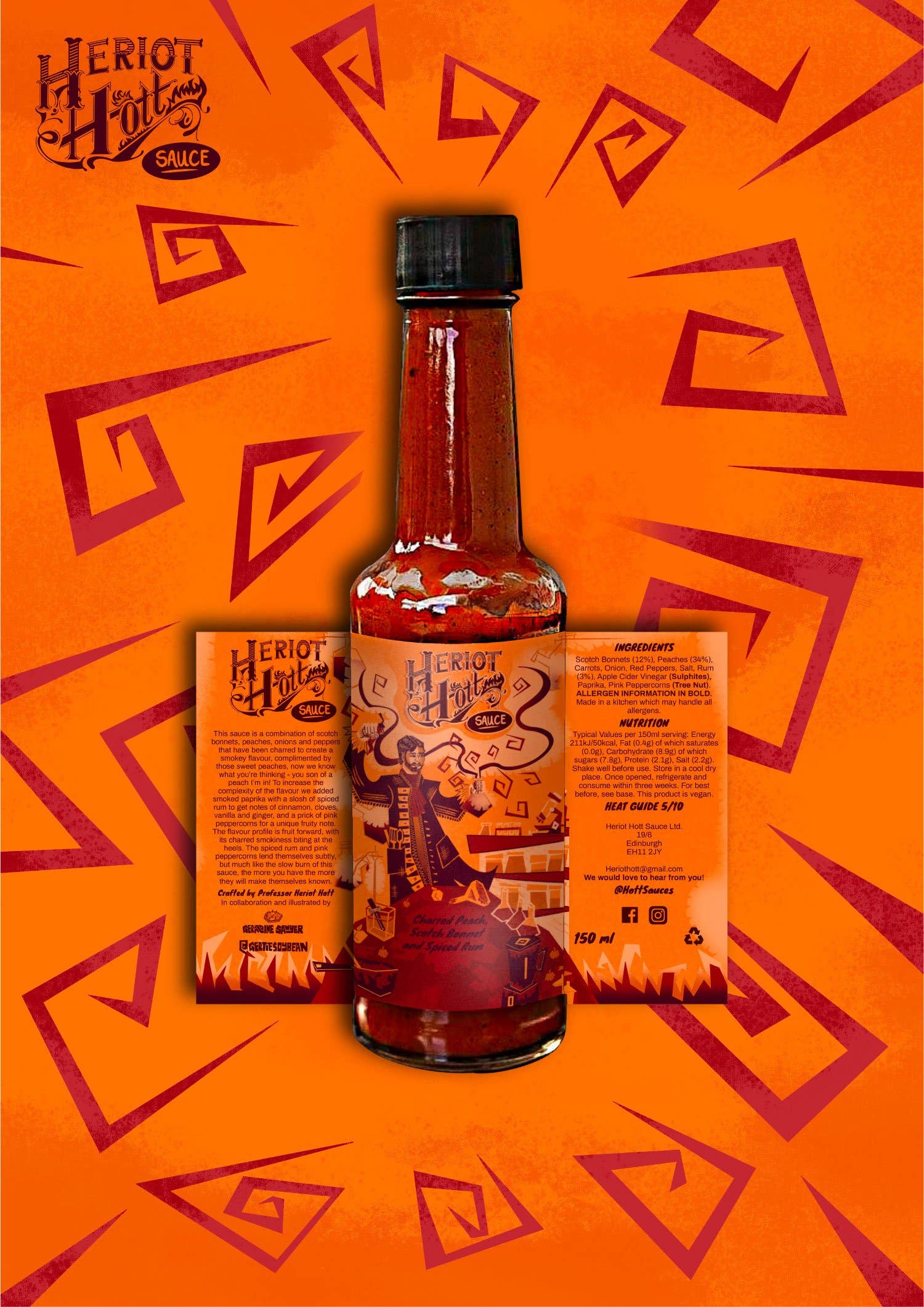 Heriot Hott – wholesale Hot sauce – Charred Peach, Scotch Bonnet and Spiced Rum3