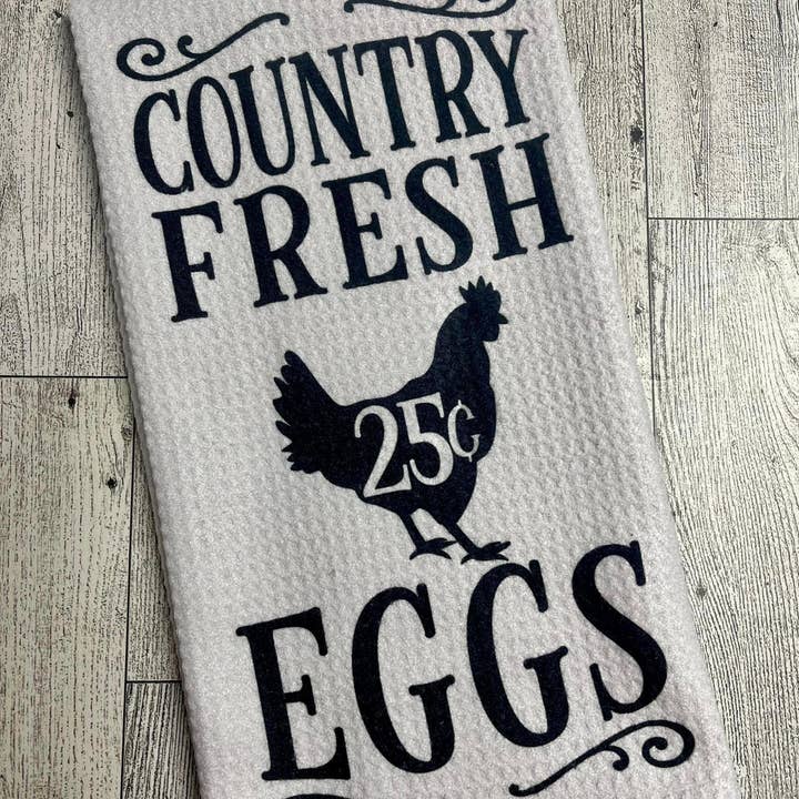 Farm Fresh Eggs Chicken Waffle Weave Diskhandduk Kökshandduk för wholesale av Prairie Chicken Sticker Shop & Gifts