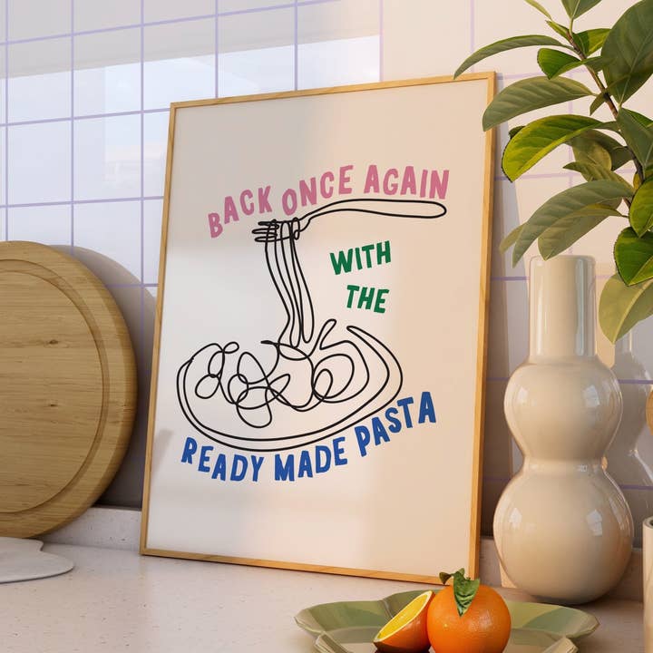 Ready Made Pasta Funny Kitchen Print for wholesale by Moonshine Prints