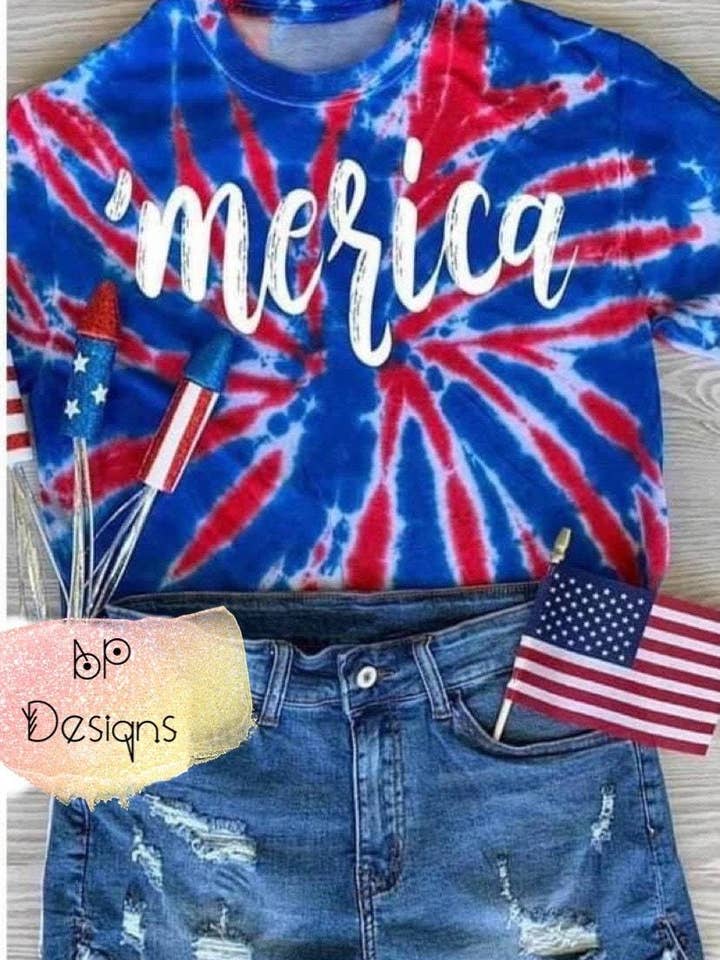 Brynnlee Piper - Wholesale Screen Printed T-Shirt - Women's - America Tie Dye 4th of July Shirt - Adult