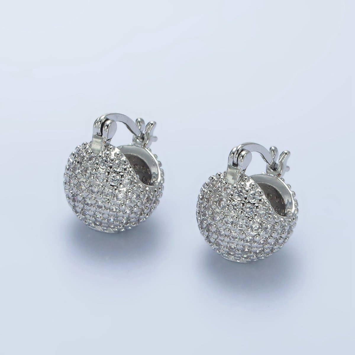 Aim Eternal - Wholesale Cocktail/Statement Ring - 14K Gold Filled Round Ball CZ Micro Paved Dome Latch Earrings in Gold & Silver | V491 V4921
